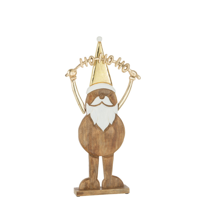 J-Line kerstman hohoho op voet hout goud large 29x6x62cm 3006930 large