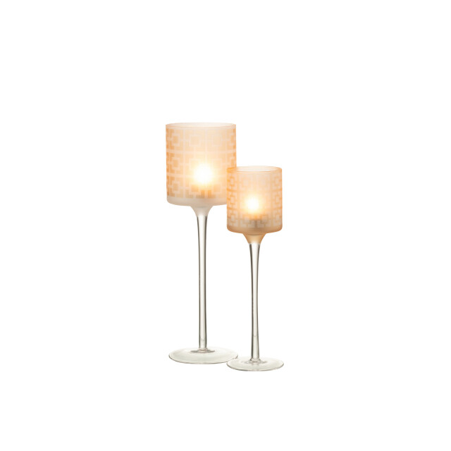 J-Line theelichthouder on voet glas beige large 9x9x30cm 3013836 large