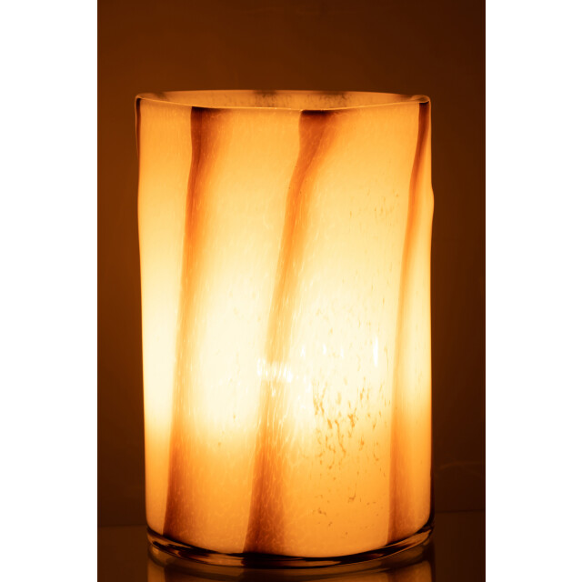 J-Line windlicht strepen safari glas wit/bruin large 20x20x30cm 3013701 large