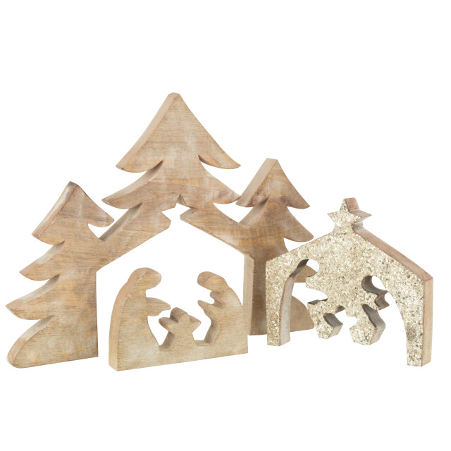 J-Line puzzel kerststal mango hout glitter l 54x4x39.5cm 3014853 large