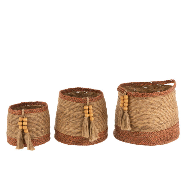 J-Line set van 3 manden rond parel /bruin 39x39x35cm 3004998 large