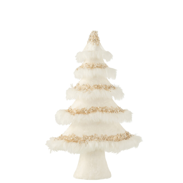 J-Line kerstboom velvet veren ecru goud 30x13x50cm 3007260 large