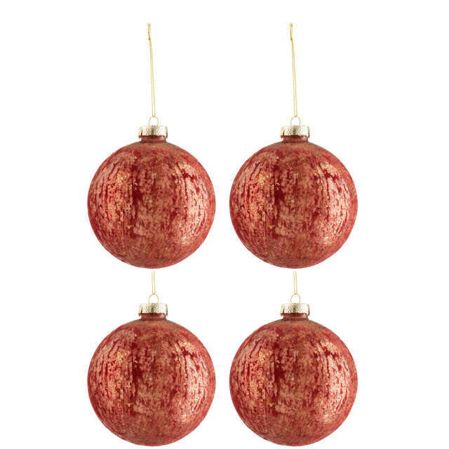 J-Line doos van 4 kerstballen fluweel glas antiek bordeaux/goud large - 3006150 large