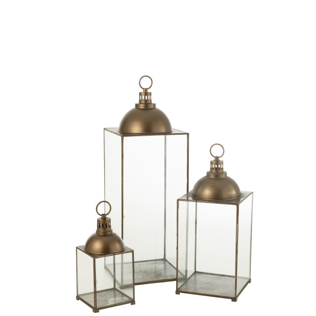 J-Line lantaarn hagrid glas/ijzer brons large 41x41x121cm 3001602 large