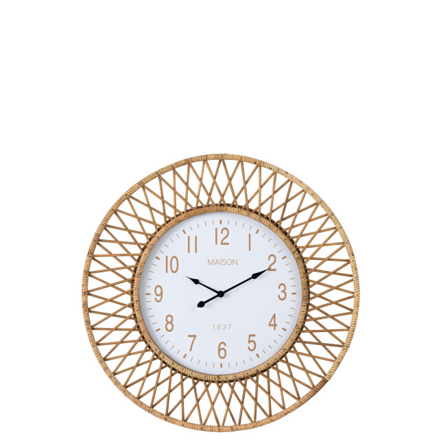J-Line wandklok wonder rotan/multiplex natuur wit large 61.5x2.5x61.5cm 3009229 large