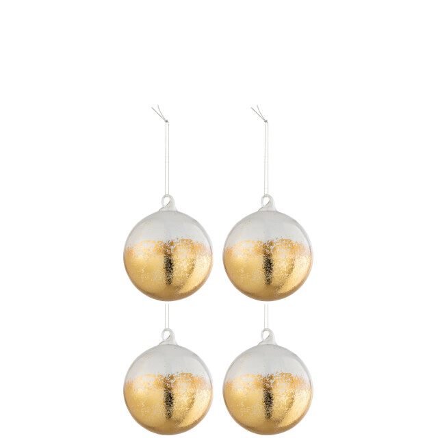 J-Line doos van 4 kerstballen blinkend goud glas transparant medium - 3007390 large