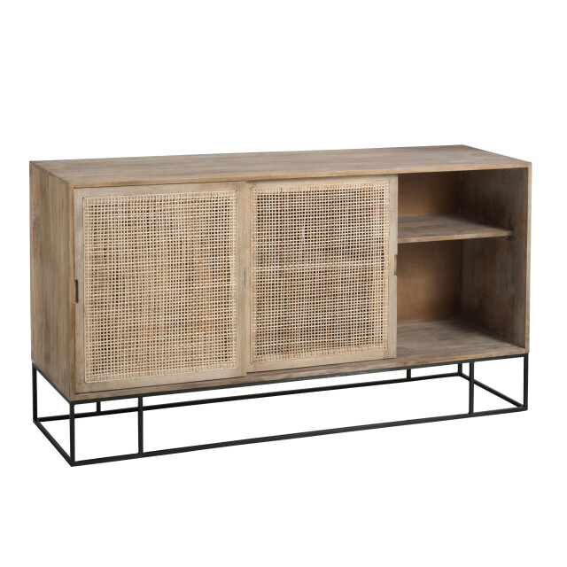 J-Line kast 3 schuifdeuren geweven riet mangohout 160.5x45x85.5cm 3013918 large