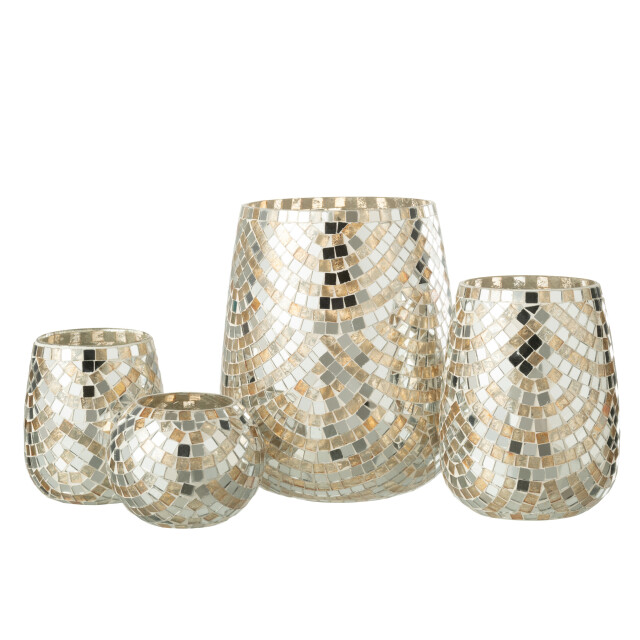 J-Line windlicht mozaiek glas zilver/goud extra large 17x17x21cm 3013724 large