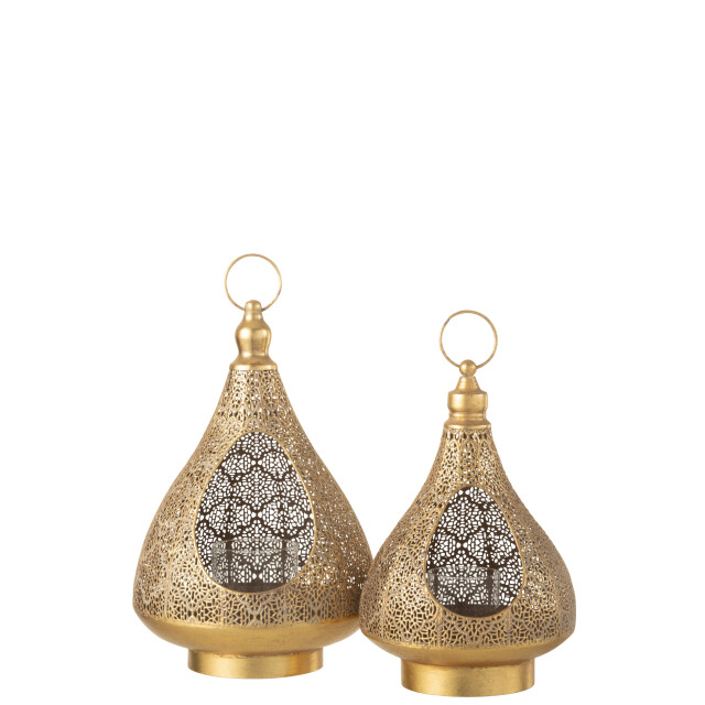J-Line theelichthouder op voet oosters metaal/glas goud large 25x25x38cm 3013862 large