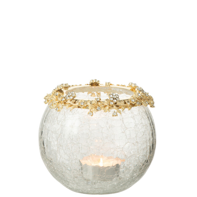 J-Line theelichthouder volve metaal/glas goud/transparant large 14x10x14cm 3013856 large