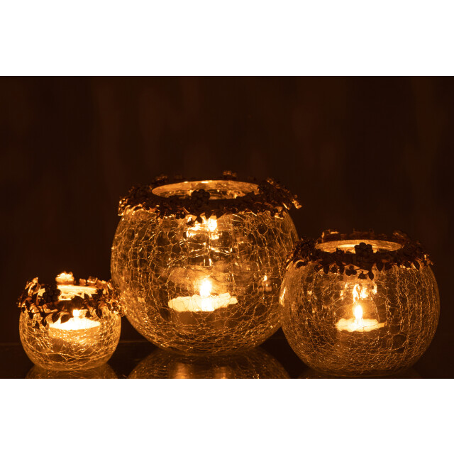 J-Line theelichthouder volve metaal/glas goud/transparant large 14x10x14cm 3013856 large