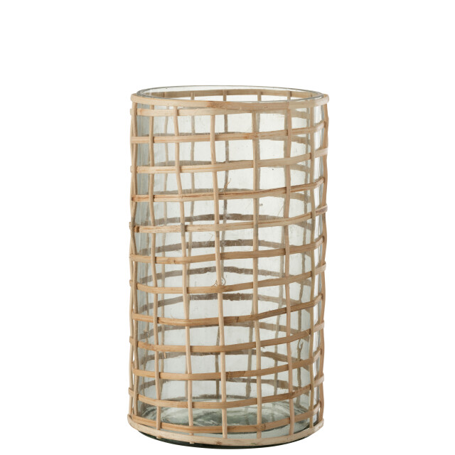 J-Line windlicht violet glas/riet large 15x15x25cm 3013655 large