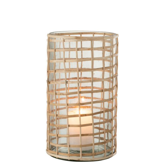 J-Line windlicht violet glas/riet large 15x15x25cm 3013655 large