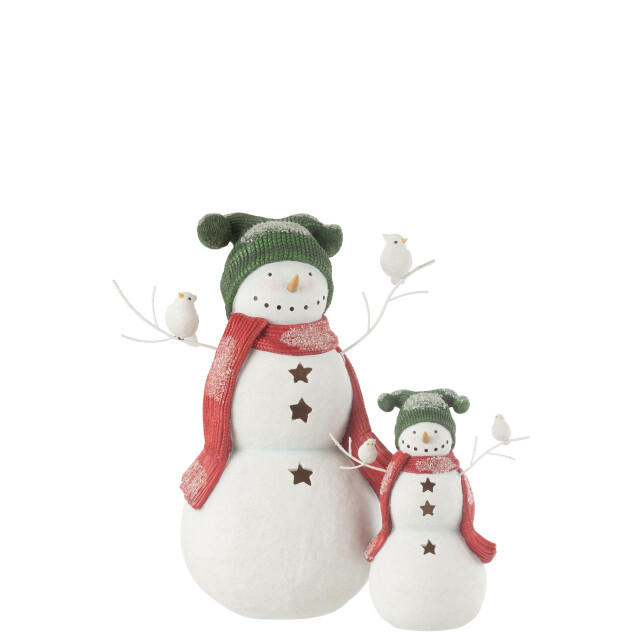 J-Line sneeuwman led vogels resine rood/green large 43.5x26x50cm 3010224 large