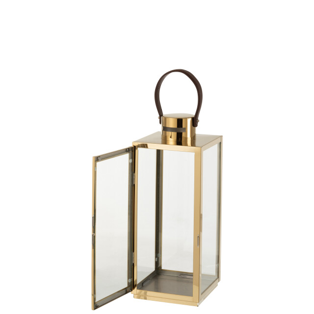 J-Line lantaarn vierkant metaal/glas goud 17x17x52cm 3002791 large