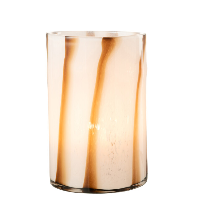 J-Line windlicht strepen safari glas wit/bruin large 20x20x30cm 3013701 large