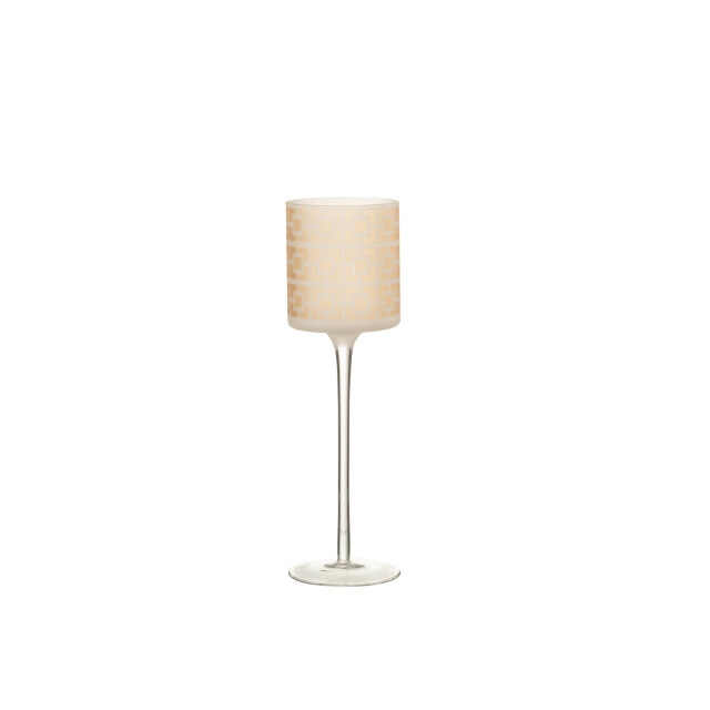 J-Line theelichthouder on voet glas beige large 9x9x30cm 3013836 large