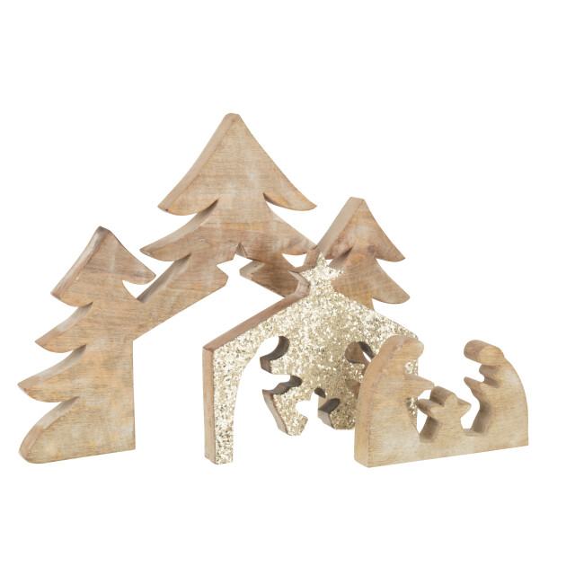 J-Line puzzel kerststal mango hout glitter l 54x4x39.5cm 3014853 large