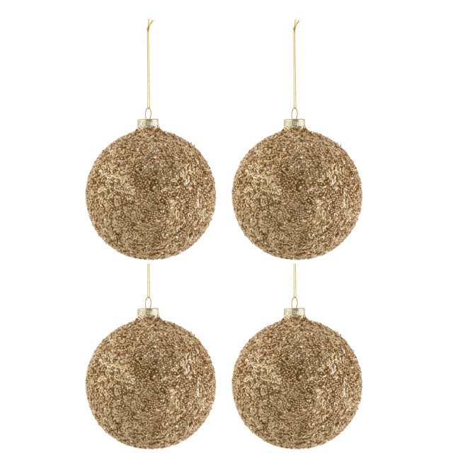 J-Line doos van 4 kerstballen glitter glas goud large 13x13x15cm 3006090 large