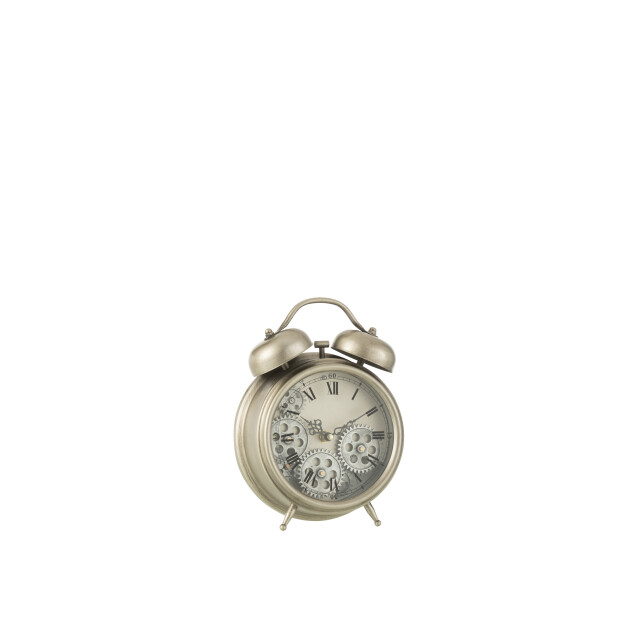 J-Line klok wekker romeinse cijfers tandwielen metaal zilver small - 3013823 large