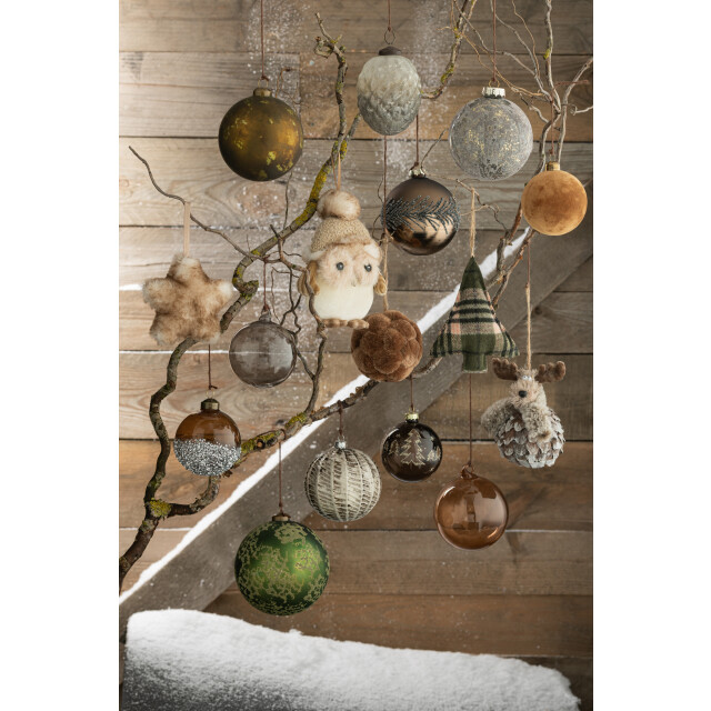 J-Line doos van 4 kerstballen fluweel glas antiek /goud medium - 3006153 large