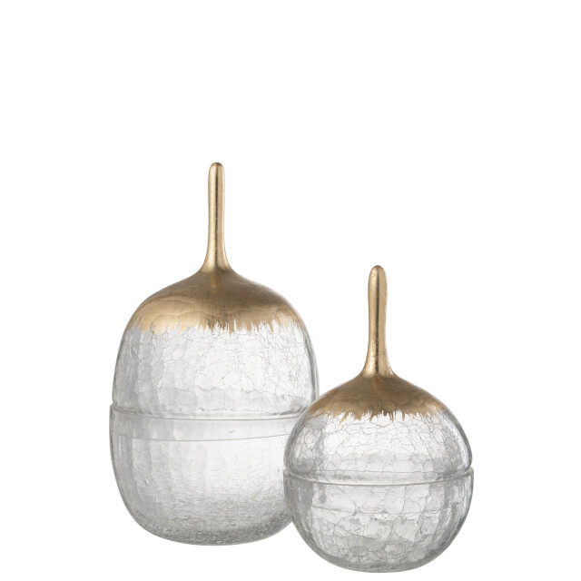 J-Line voorraadpot crackle glas transparant goud large 15x15x27.5cm 3009930 large