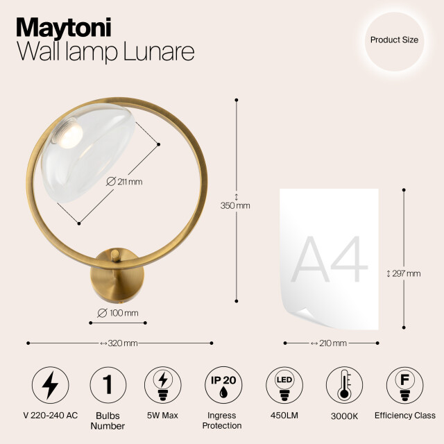 Maytoni wandlamp lunare messing Ø32 2993710 large