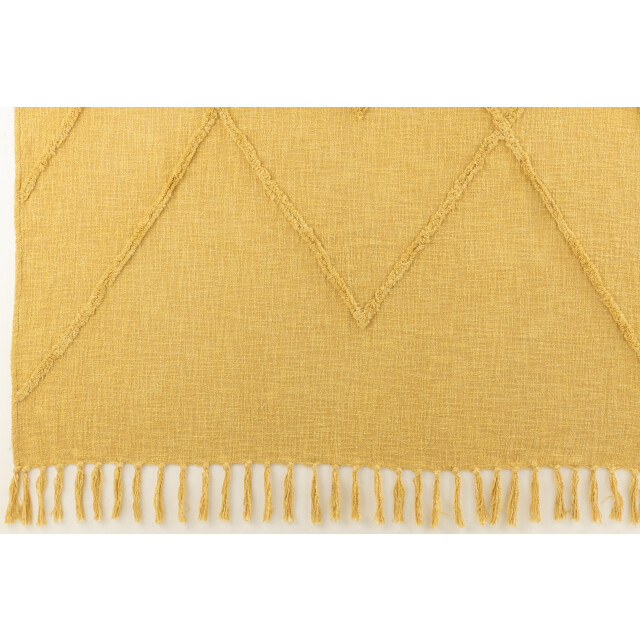J-Line jete de lit floches coton moutarde 190x56x1cm 3065964 large