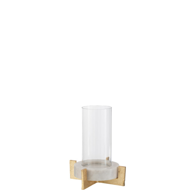 J-Line windlicht glas voet marmer/metaal grijs/champagne small - 3013688 large