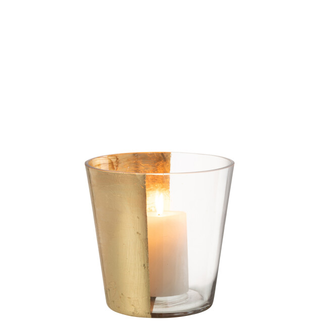 J-Line windlicht boe glas transparant/goud medium 18x18x18cm 3013750 large