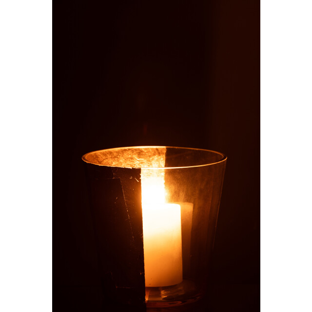 J-Line windlicht boe glas transparant/goud medium 18x18x18cm 3013750 large