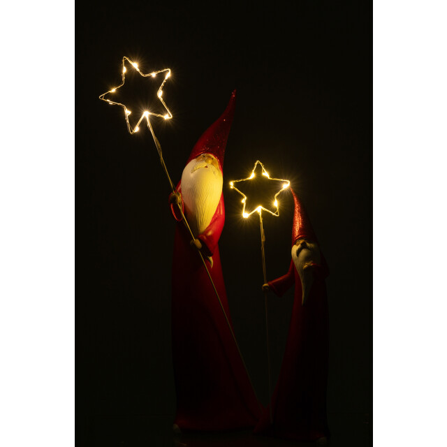 J-Line set van 2 kerstman led ster resin wit/rood 14x9x51cm 3009671 large