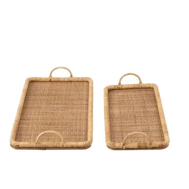 J-Line set van 2 dienbladen rechthoek rotan/metaal natuur 71x36x10cm 3002023 large