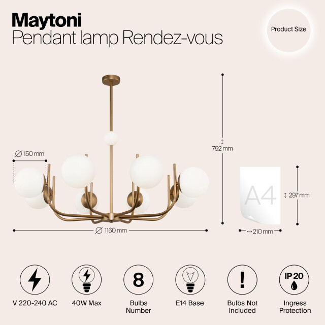 Maytoni hanglamp rendez-vous messing Ø103 2994572 large