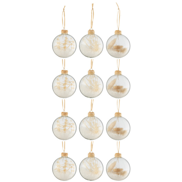 J-Line doos van 12 kerstballen 4+4+4 gedroogde takjes glas transparant - 3007350 large