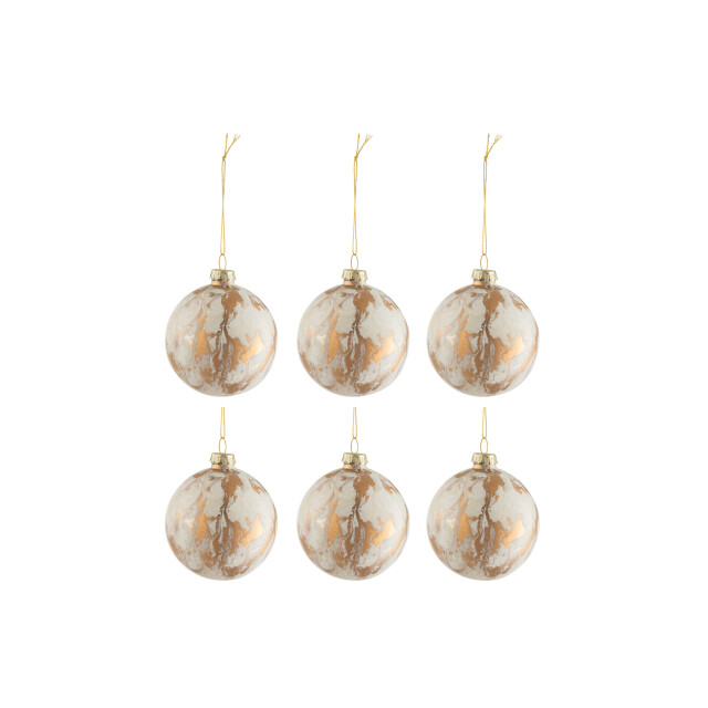 J-Line doos van 6 kerstballen marmerlook glas /goud small 8.5x8.5x10cm 3006094 large