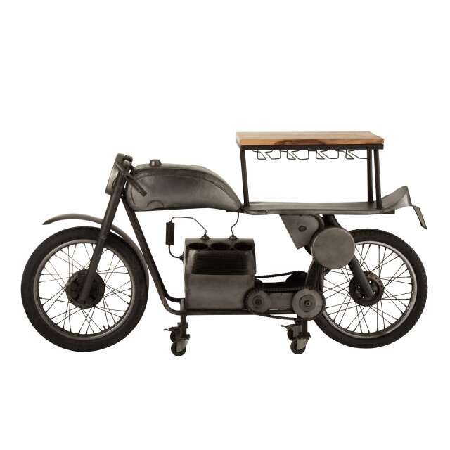 J-Line bar motorfiets 12glazen 6flessen metaal/mango hout donkergrijs/ 3000241 large
