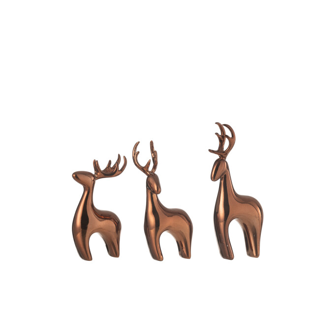 J-Line set van 3 rendier resine galvanisch koper 7x4x16cm 3010209 large
