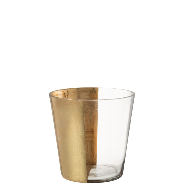 J-Line windlicht boe glas transparant/goud medium 18x18x18cm 3013750 large