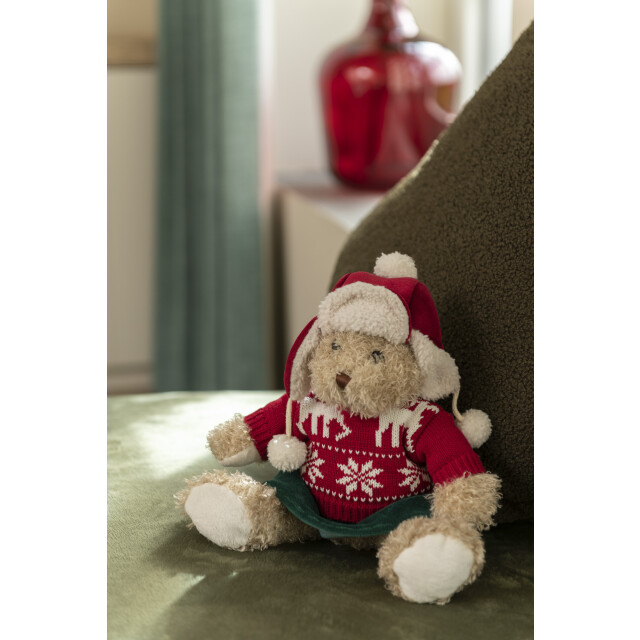 J-Line beer meisje kersttrui+muts textiel beige/rood small 12x10x30cm 3008813 large