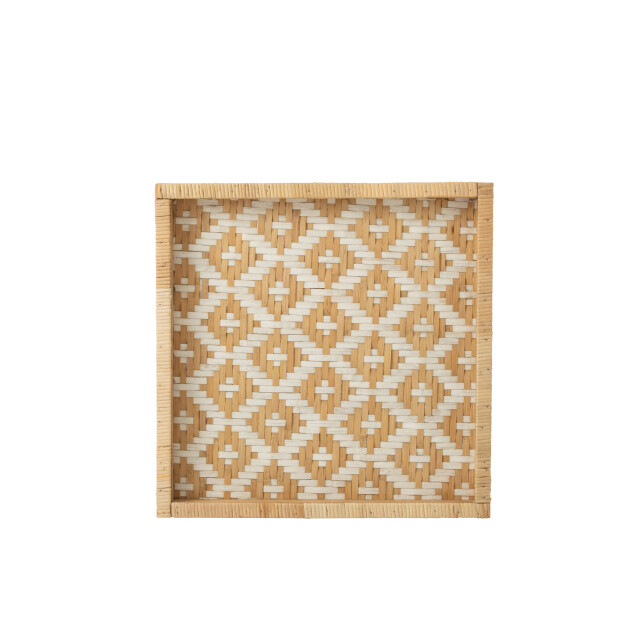 J-Line plateau vierkant patronen rotan /wit 51x51x4cm 3001308 large