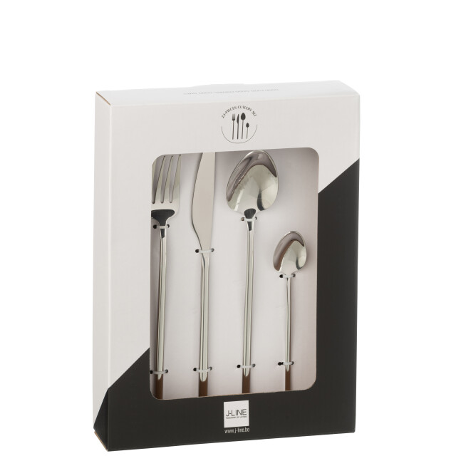 J-Line box bestek c 24 stuks roestvrij staal blinkend zilver 27x16x6cm 3010120 large