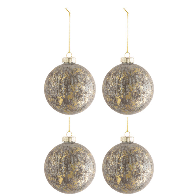 J-Line doos van 4 kerstballen fluweel glas antiek /goud medium - 3006153 large