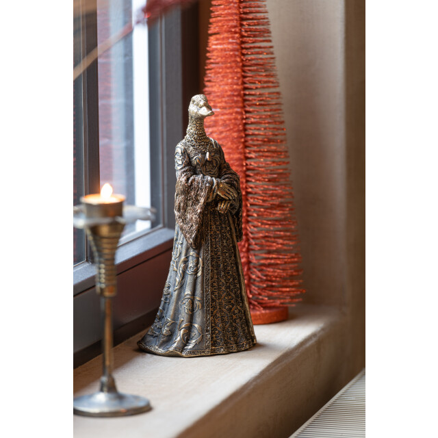 J-Line vrouw vogel resin antiek goud 15.5x14x31cm 3009586 large