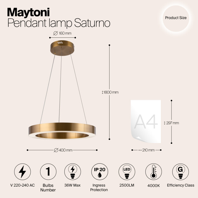 Maytoni hanglamp saturno messing Ø40 2994427 large