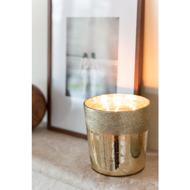 J-Line geurkaars m-chic glas goud medium 15.5x15.5x15.5cm 3014730 large