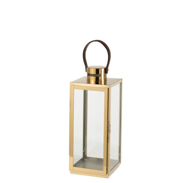 J-Line lantaarn vierkant metaal/glas goud 17x17x52cm 3002791 large