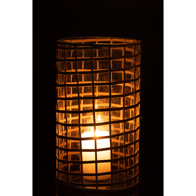 J-Line windlicht violet glas/riet large 15x15x25cm 3013655 large