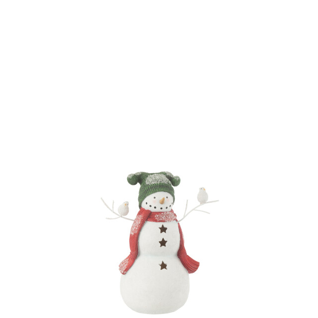J-Line sneeuwman vogels resine rood/green small 23.5x14x27.5cm 3010222 large
