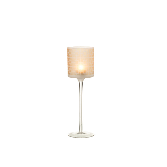 J-Line theelichthouder on voet glas beige large 9x9x30cm 3013836 large